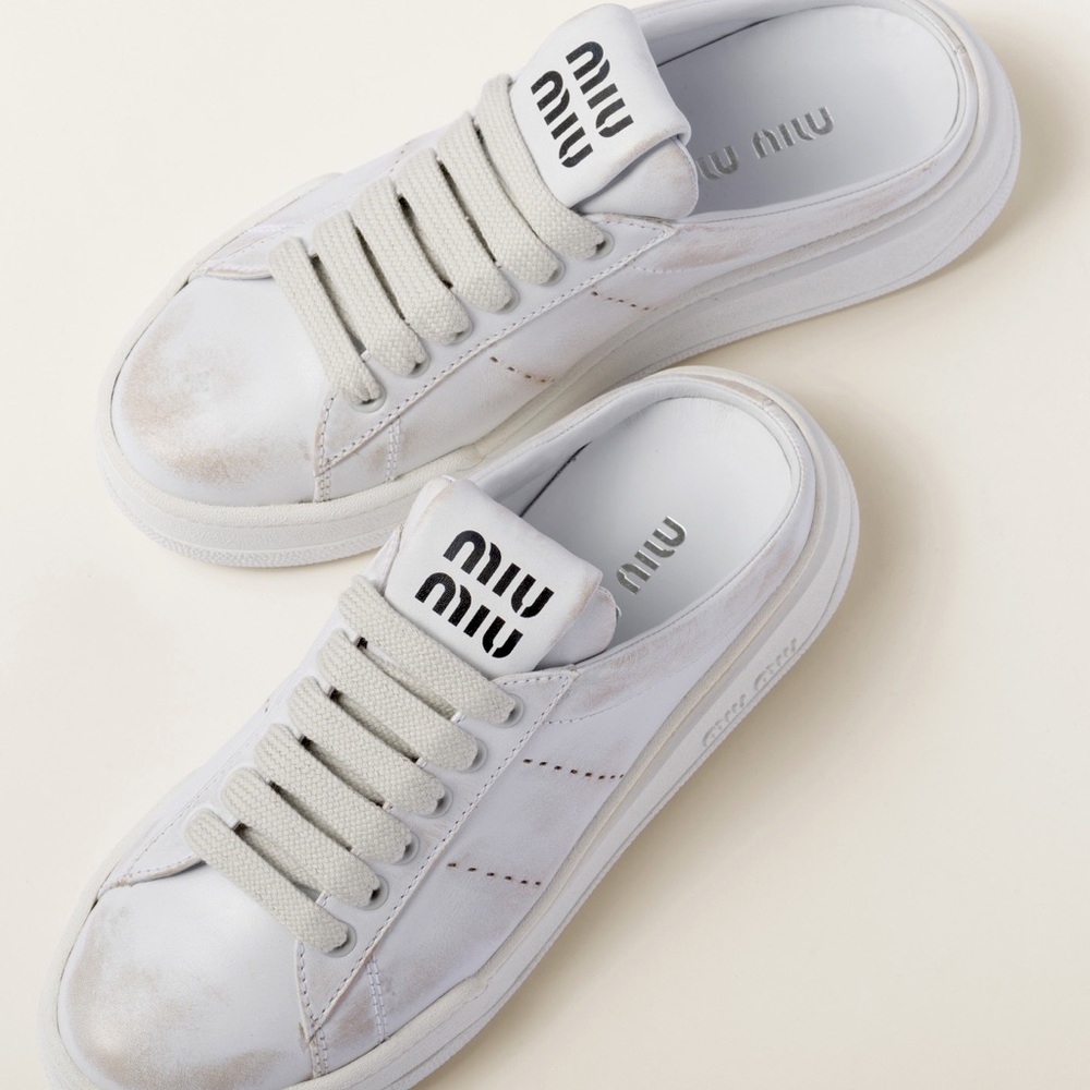 Miu Miu Bleached Leather Slip on Sneakers